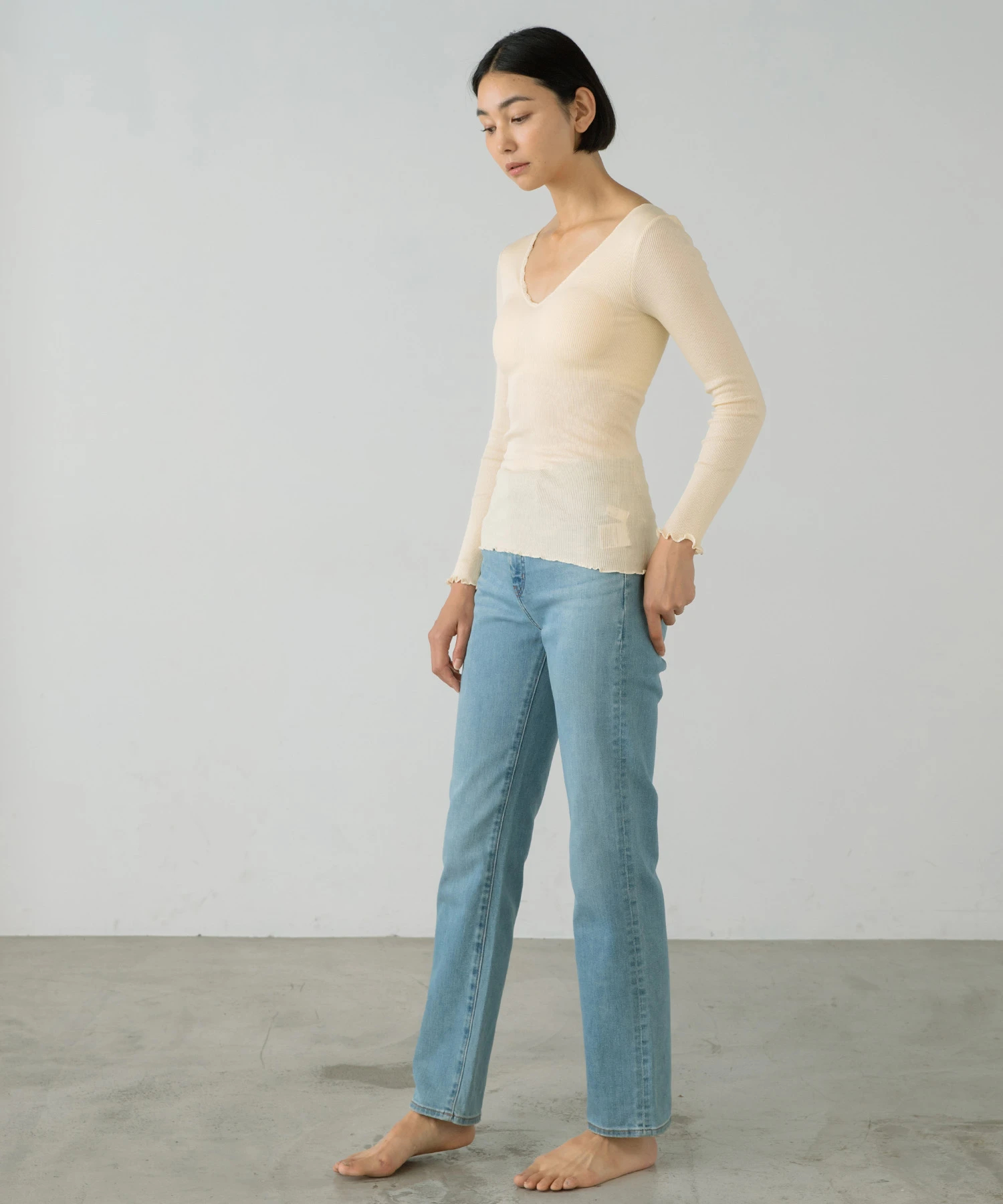 PALM WITH CUP 2×2RIB LONG SLEEVE TOP